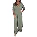 Ladies Casual Fashion Chiffon Long Sleeve Trousers Two Piece Set Trousers Suits for Women (Green, XXXL)