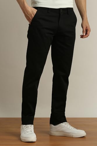 Image of Peter England Men's Super Slim Fit Stretchable Cotton Satin Casual Trousers | Office Sleek & Trendy Look