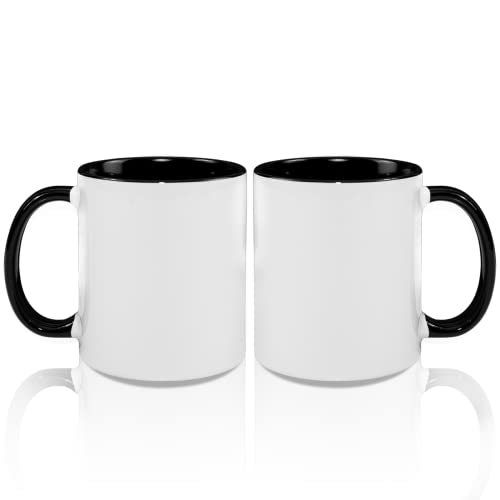 El Mejor Listado de Venta de tazas para cafe mayoreo que Puedes Comprar On-line. 50 MR.R Tazas de café en blanco de sublimación de 11 onzas, taza blanca en blanco con taza de color negro interior y asa, juego de 2