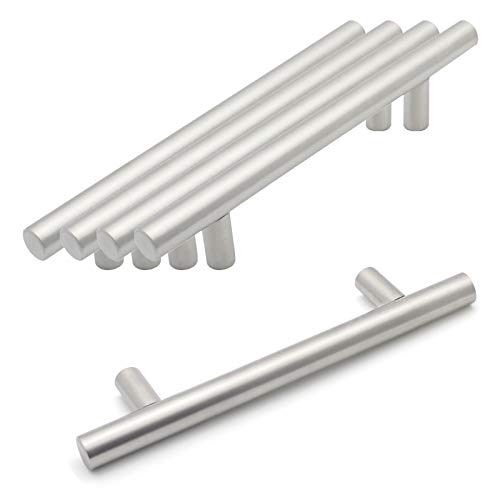 Probrico Kitchen Door Handles Brushed Nickel Stainless Steel Bathroom Cabinet T Bar Handle Furniture Drawer Pulls Cupboard Knobs (96mm Hole Centers - 150mm Long) 5 Pack