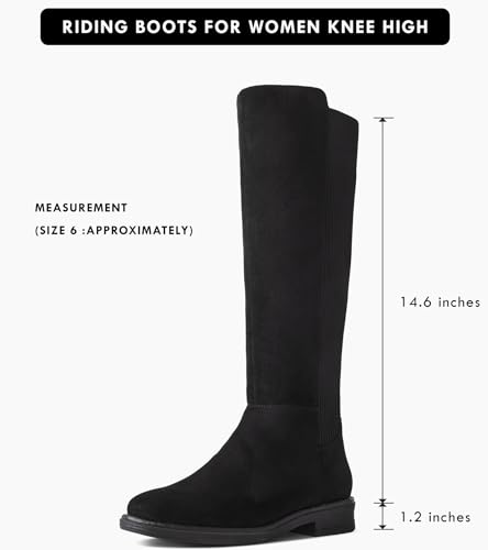 Image of Shoe'N Tale Women's Knee High Boots Flat Low Heel Stretchy Round Toe with Side Zipper