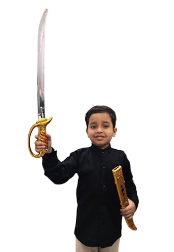 Image of BookMyCostume Royal Sword Plastic Toy Fancy Dress Costume Accessories For Kids & Adults - Silver /Golden