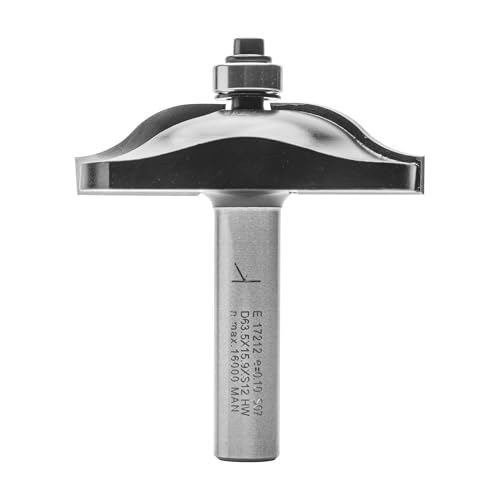 ENT 17212 Fresa para perfilado de moldura de engalletadora, en carburo, Vástago (S) 12 mm, Diámetro (D) 63,5 mm, NL 15,9 mm, R 15,9 mm, T 25,4 mm, SL 45 mm, con rodamiento de bolas