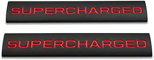 Image of 2pcs Metal Supercharged Emblem Car Logo Premium Auto Badge Rear Trunk Sticker Side Fender Decal (Black&Red)
