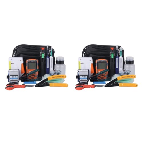 Image of Fiber Optic Termination & Cleaning Kit 2 Pack - Visual Fault Locator Fiber Optic Cable Tester, Optical Power Meter, Cleaner, Cleaver, Stripper - Multi Tester Tools Set