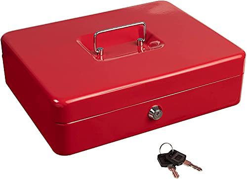 Image of Lukia 10 inch Steel Cash Box (Money Storage Box /Coin Box) with Coin Compartments | Cash Box with Lock and Key