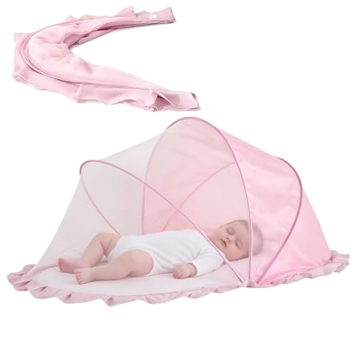 SilverChry Moustiquaire pour Lit Bébé 125 × 65 × 60 cm, Moustiquaire Pop Up Pliable et Portable, Semi-Occultante et Respirante, Compatible Cododo, Convient aux Lits Bébé et aux Voyages (Rose)