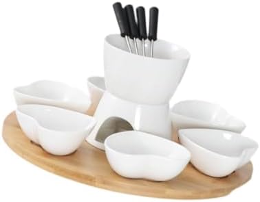 FewNvWa Chocolate Ceramic Pot Bowl with and Bamboo Tray Ceramic Melts and Butter with, White