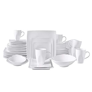 Bone China Square Shape, Elegance White 51pc Dinnerware Set