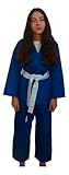 Kimono Infantil Jiu-jitsu Trançado + Faixa Com Ponta Preta (Azul, 14 Anos)