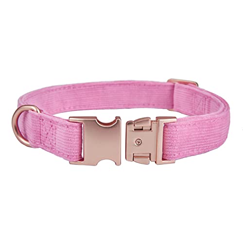 Petiry Soft Dog Collar with Safety Metal Buckle Adjustable Durable Comfort Velvet Corduroy Dog Collars for Medium Dogs,Pink,Neck 31-49cm - Image 2