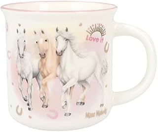 Depesche 12377 Miss Melody Sundown - filiżanka w wyglądzie emalii, z motywem konia, wzorem podkowy, złotymi akcentami i napisem, pojemność ok. 250 ml