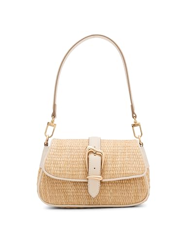 Anne Klein Womens Sculpted Buckle Flap Shoulder Bag, Parchment