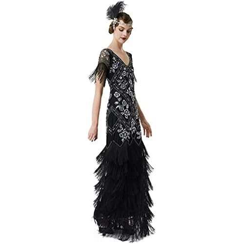 BABEYOND Flapper Dress 1920s Evening Gown Sequin Maxi Dress for Wedding