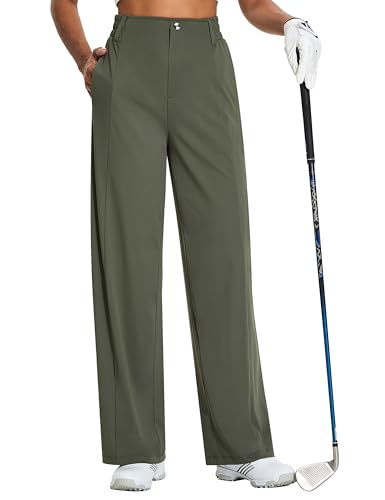 Women'S Wide Leg Golf Dress Pants 27'/29'/31' Flowy Travel Work Slacks Trousers Upf 50+ Business Casual Outfits Palazzo Pants Light Army Green