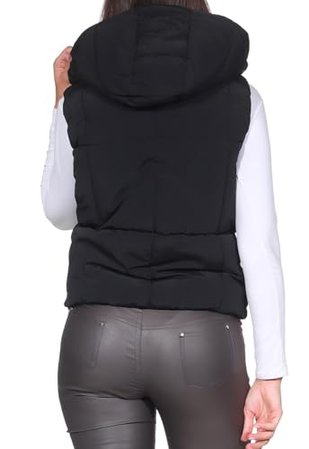JDY Damen Steppweste kurze Outdoorweste mit Kapuze JDYWonder Short 15354001 Black XXL