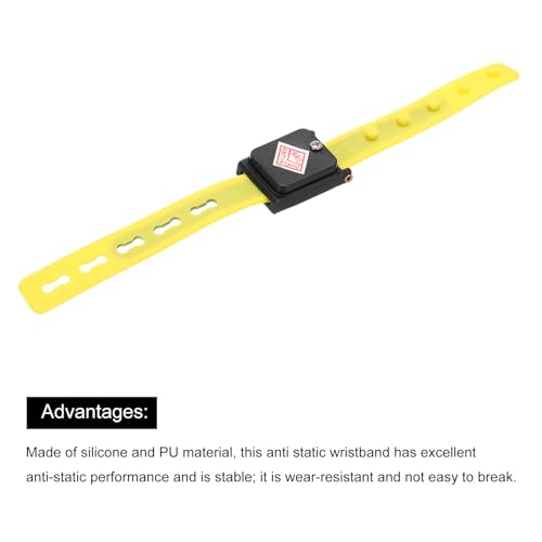 Image of MECCANIXITY Anti Static Wrist Strap, ESD Silicone Adjustable Antistatic Bracelet Cordless for Computer Electronics Repair Black, Yellow