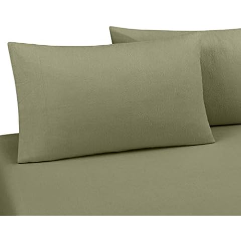 DELANNA Flannel Sheet Set 100% Cotton (King, Sage) Cover