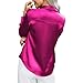 Baxtayel Women Satin Silk Button Down Shirt Casual Long Sleeve V Neck Blouse Loose Dressy Business Work Office Tunic Tops Hot Pink