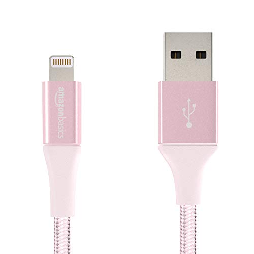 Amazon Basics Double Braided Nylon Lightning to USB Cable, Advanced Collection, MFi Certified Apple iPhone Charger, Rose Gold, 4 Inch
