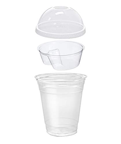 Pack of 25 Clear Plastic Parfait Cup 12 oz with Insert and Dome Lid w/Signature Party Picks