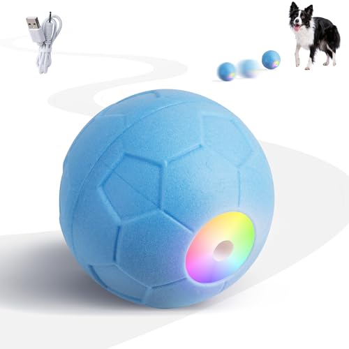 Pet Prime Robuster elektrischer Hundeball mit unregelmäßigem Rollen & farbigen Lichtern - Kaubeständiger ETPU Fußball, schnelles Aufladen, IPX65 wasserdicht - Lustiges interaktives Hundespielzeug