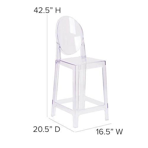 Butaco de altura para barra Flash Furniture Revna con respaldo ovalado en cristal transparente | Respaldos ovalados, construcción duradera, uso comercial miniatura 3