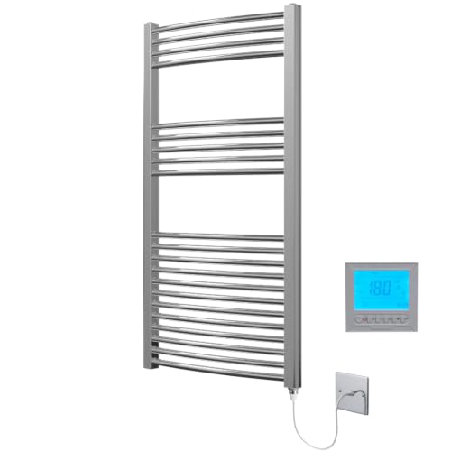 Image of Greened House Chrome Electric Heated Towel Rail 500mm W x 1200mm H + Timer