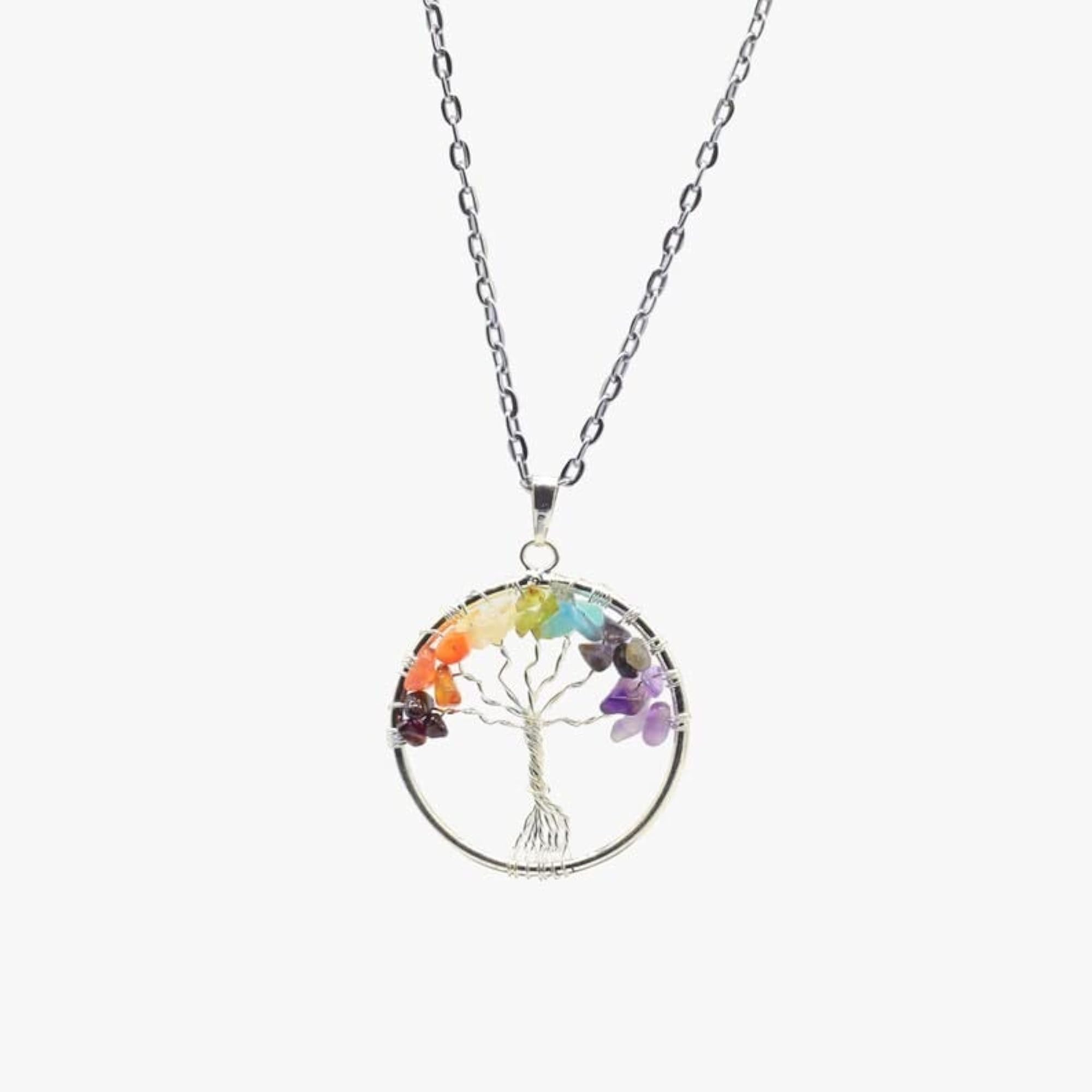 Seven Chakra Crystal Tree of Life Pendant Necklace