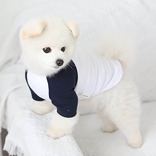 Lucky Petter Dog Cotton Shirts For Small And Large Dogs Raglan T-Shirts Soft Breathable Dog Shirt Pet Clothes (Small, White/Navy) #TOP2