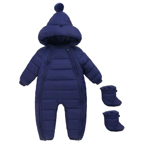 Image of ZYXKTA Baby Snowsuit Newborn Winter Unisex Jumpsuit Infant Hooded Double Zipper Romper Girls Boys Warm Outwear