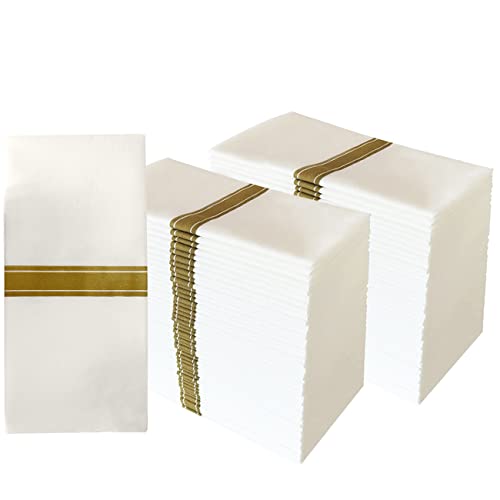 JINYUDOME 100 toallas de mano desechables, servilletas de tacto de lino, toallas de papel para invitados, suaves, fuertes y plegables, adecuadas para bodas, fiestas, cumpleaños, 30 x 40 cm (dorado).