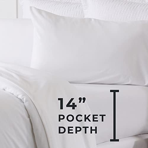 Image of Great Bay Home Full Flannel Jersey Knit Sheets. All Season, Soft, Cozy T-Shirt Sheet Set. Cotton Blend Bed Sheets. Cozy Flex Collection (Full, White)