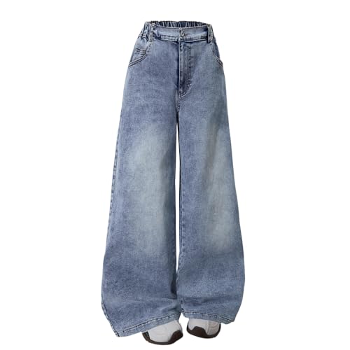 Vintage Baggy Jeans for Girls - Loose Wide Leg Jeans with Five Pockets- Casual Denim Pants for Girls