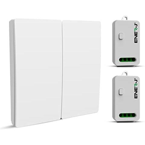 ENERJ Wireless Kinetic Switch 2 Gang with 2 x 10A RF Receiver Bundle Kit Wireless Gang Switch, Battery Free Switch Outdoor Waterproof IP55, Non Dimmable (2 Gang Switch) Cover