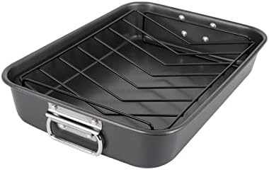 ROYAL CUISINE Deep Roasting Tin with Rack, Non Stick Baking Tray Carbon Steel Roaster with Handles. (Roasting Tray with Rack)