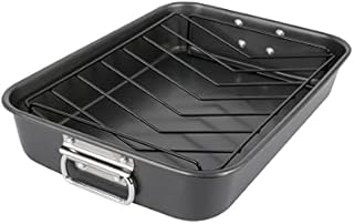 ROYAL CUISINE Deep Roasting Tin with Rack, Non Stick Baking Tray Carbon Steel Roaster with Handles. (Roasting Tray with Rack)