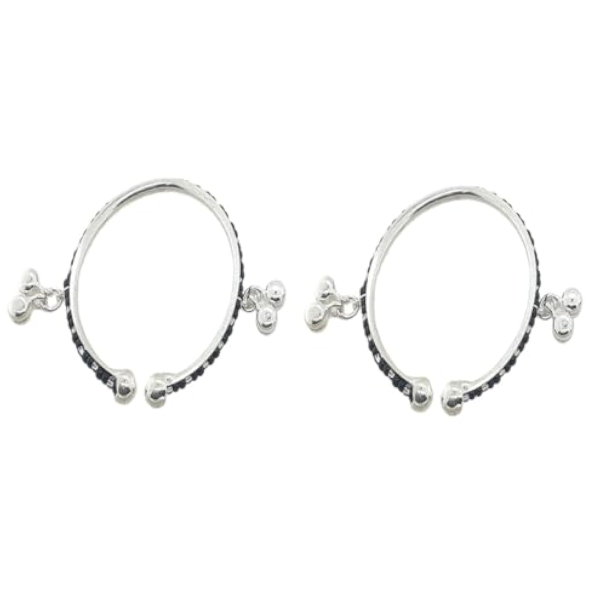 Exclusive Pure Silver Black Beads Design Babies Nazariya Kada Bangle, Pack in Pair