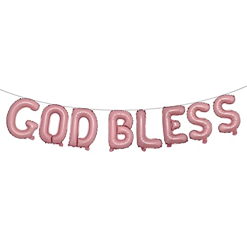 16 inch God Bless Foil Letter Balloons Banner Baptism Party Decorations First Communion Christening Party Supplies (GOD BLESS Pink)