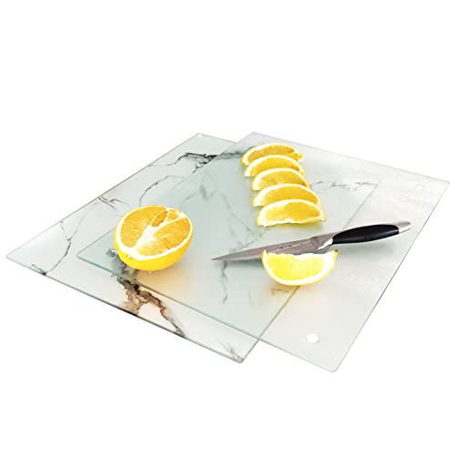 Tablero de corte de vidrio templado VASUHOME, juego de 2 unidades, 40,6 x 30,5 cm, diseño mármol, resistente a rayaduras, calor y roturas, fácil de limpiar, negro y transparente miniatura 1