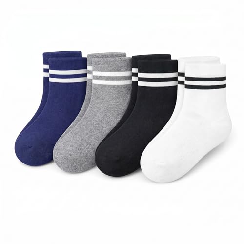 Image of Kids Bamboo Cotton Socks for Boys & Girls | Ultra-Soft, Breathable & Anti-Odor | Stretchable Socks for School & Casual Use (Pack of 4, Age 4-9 Years)