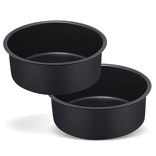 HaWare 6 inch Cake Tin, Non-Stick Stainless Steel Cake Pan Set of 2, Small Birthday Wedding Layer Round Cake Tins for Baking Roasting Serving, Healthy & Non-Toxic, Rust Resistant (16cm, Black)