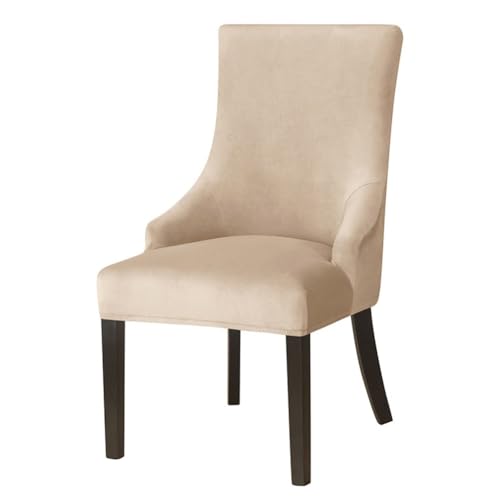 Homeponnew Silver Fox - Funda de terciopelo para silla de comedor de casa y hotel, protector de asiento elástico de felpa sin brazos con cobertura completa, color beige