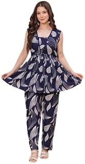 GULVASTRA Jaipur Women’s Rayon Printed Sleeveless Peplum Top with Pajama Set | Square Neck | Comfortable Co-Ord Set for Ca... Price In India