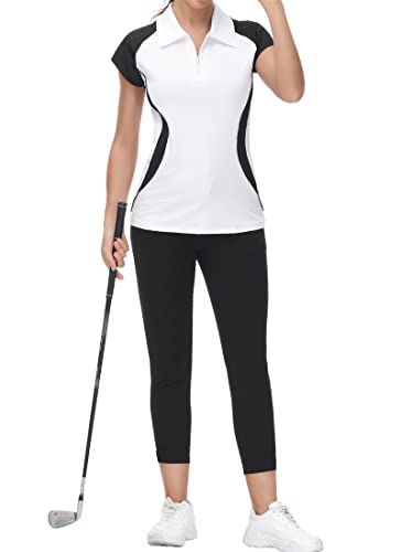 Jack Smith Womens Golf Polo Shirts Half Zip Short Sleeve Sport Shirt Workout Tops Athletic Equestrian Hole White Medium #TOP1