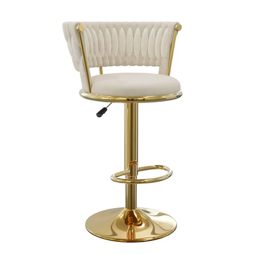 Utlenianie Juego de 1 Taburete de Bar, Taburetes Altos de Cocina con Respaldo, Taburetes Altos Ajustable 59 102 cm, Silla de Cocina Tasburete Alto de Tela, Silla de Bar para Cocina Bar Comedor (Oro)