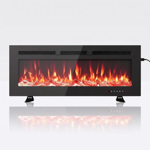 JustSmart Ultraflacher 30" Elektrokamin – 1800W Heizung für 37m², 3D-Flammeneffekt mit 12 LED-Farben, Fernbedienung, Timer 0–12h, Glasfront, Holz/Kristall-Optik, ETL-Zertifiziert – Schwarz