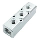 Litoexpe 3 Way Pneumatic Manifold Air Distribution Block, G1/2 Supply Port, G1/4-Inch Output Port, Pneumatic Air Compressor Manifold Fitting