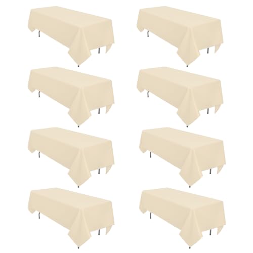 Heneger 8 Pack Beige Tablecloth Rectangle 60 x 102 Inch for 6 Foot Tables