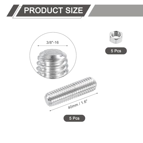 QUARKZMAN 3/8\-16 Vollgewinde-Stange, 5 Stück 304 Edelstahl Langgewindeschraube 1,6\ Länge Rechtsgewinde für Möbelmontage und Befestigung